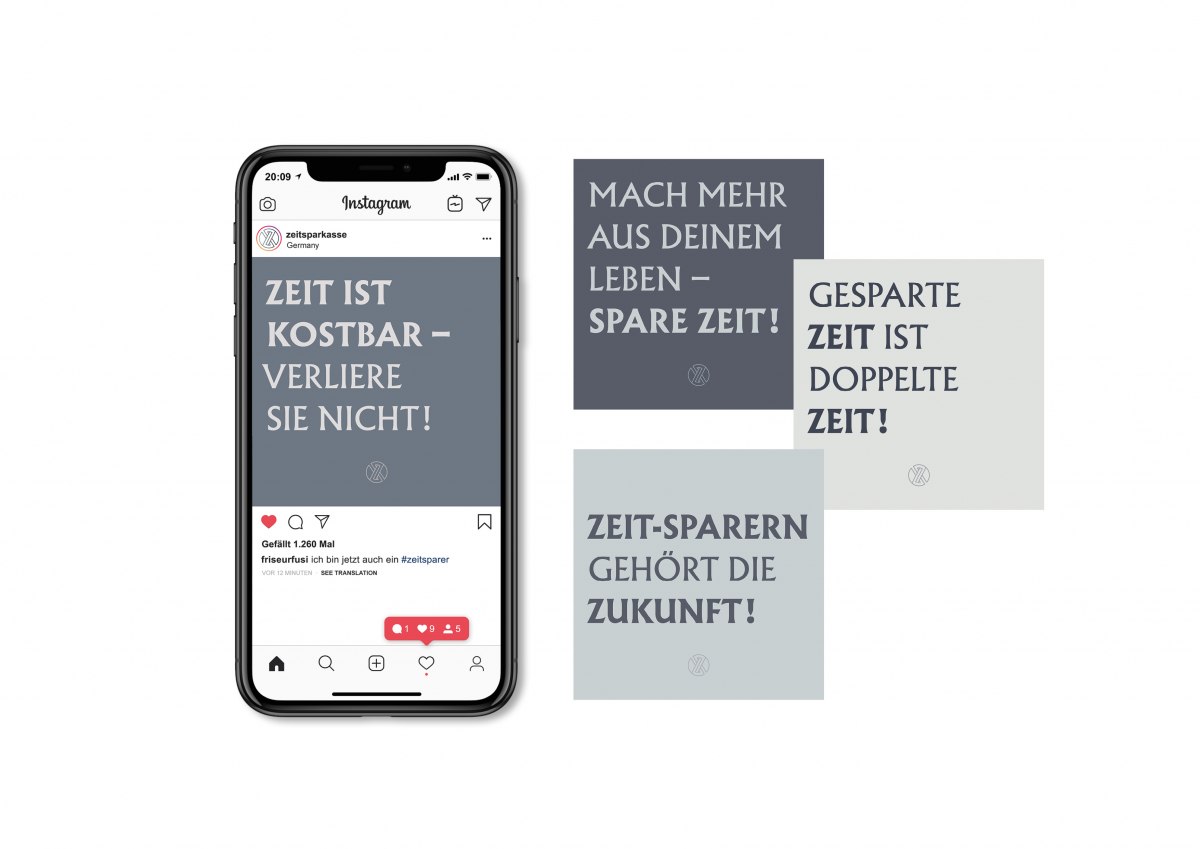 Eine visuelle Identität für die Zeitsparkasse aus dem Roman Momo von Michael Ende.