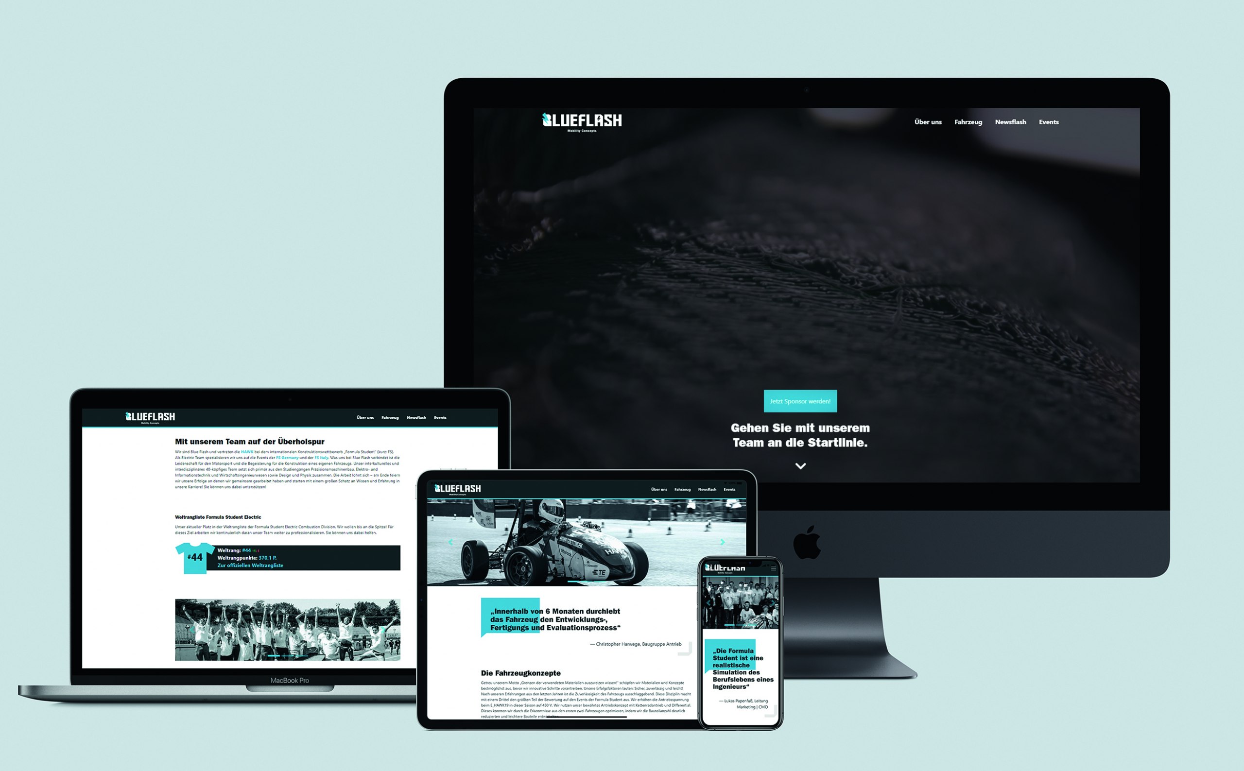 Neugestaltung der Webseite des HAWK Teams Blue Flash mit Fokus auf Sponsorenakquise.