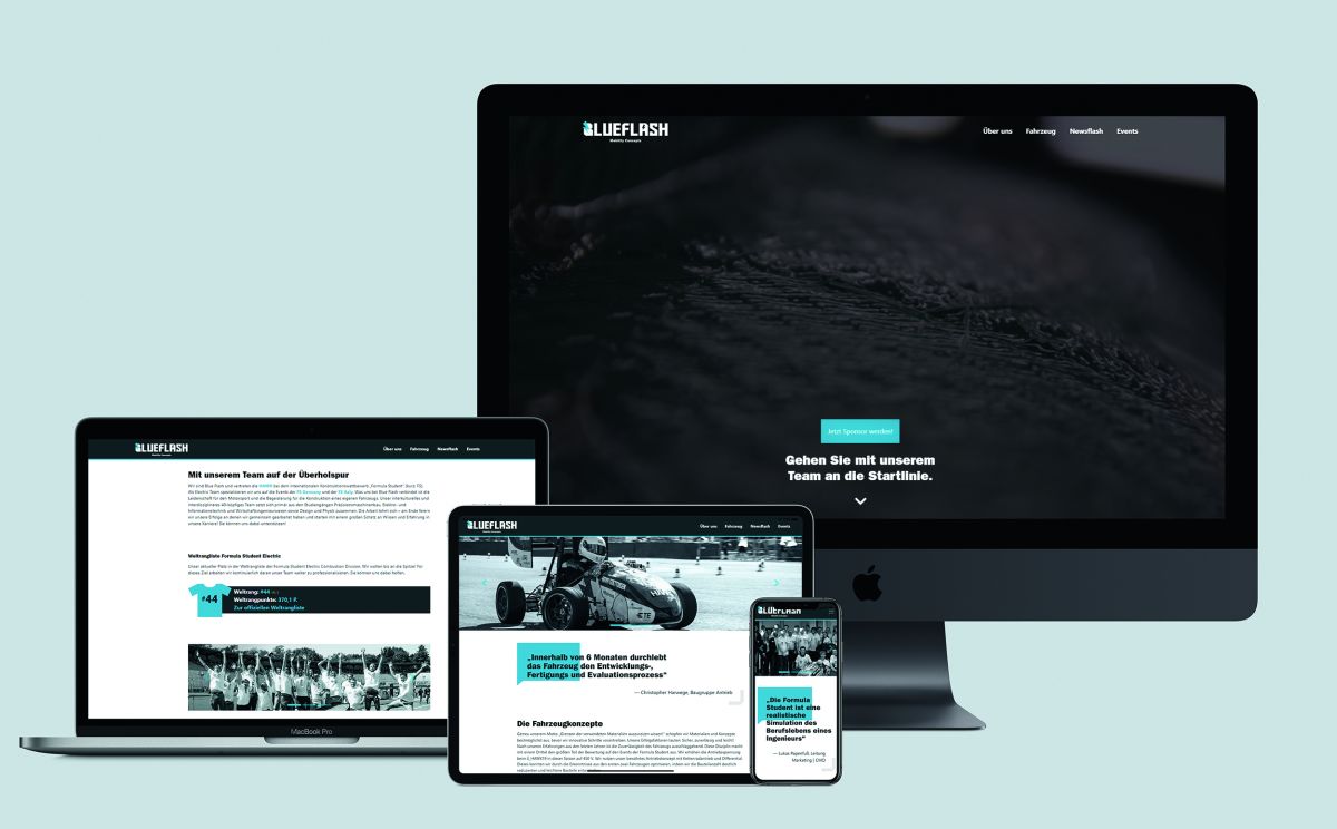 Neugestaltung der Webseite des HAWK Teams Blue Flash mit Fokus auf Sponsorenakquise.