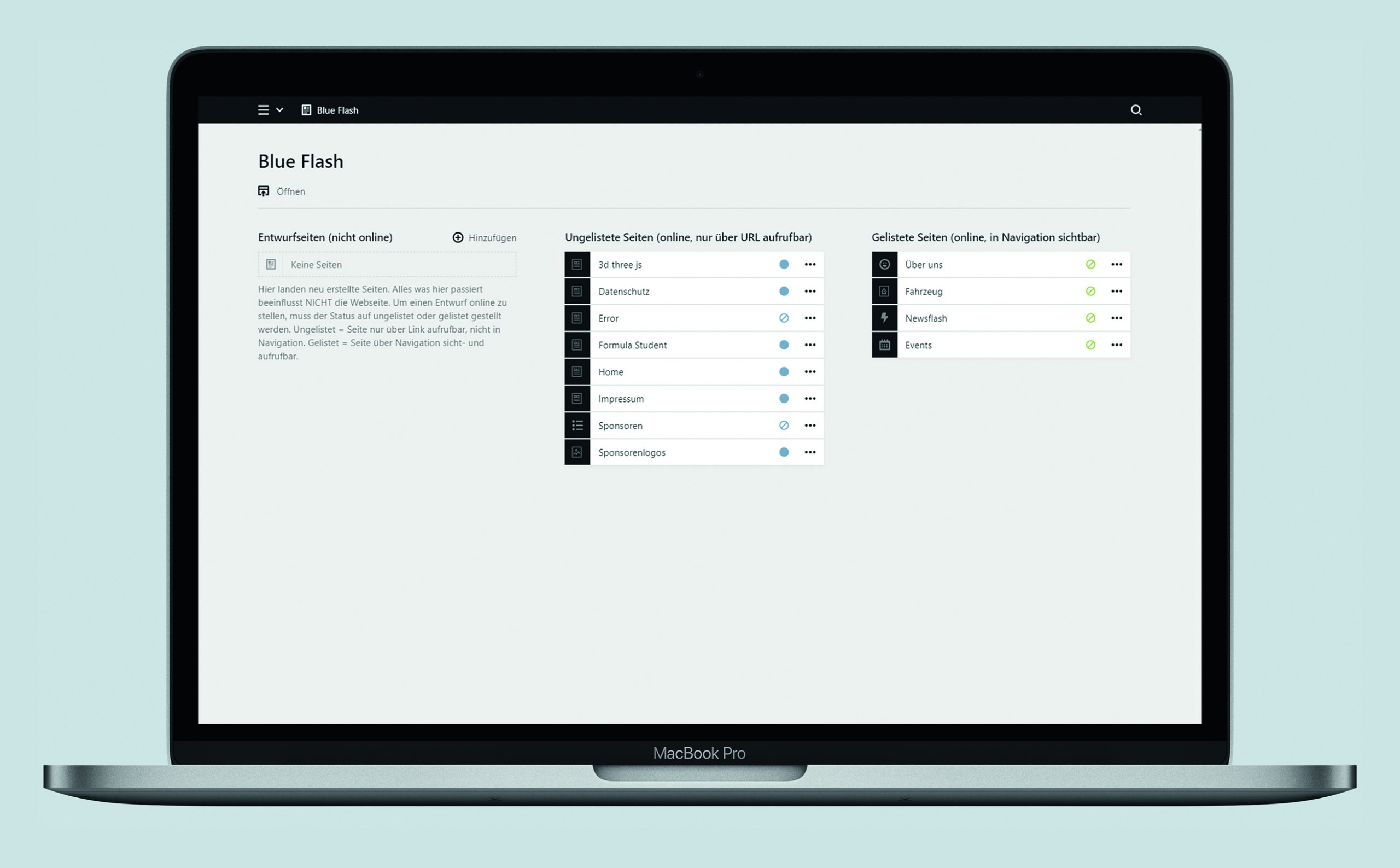 Neugestaltung der Webseite des HAWK Teams Blue Flash mit Fokus auf Sponsorenakquise.
