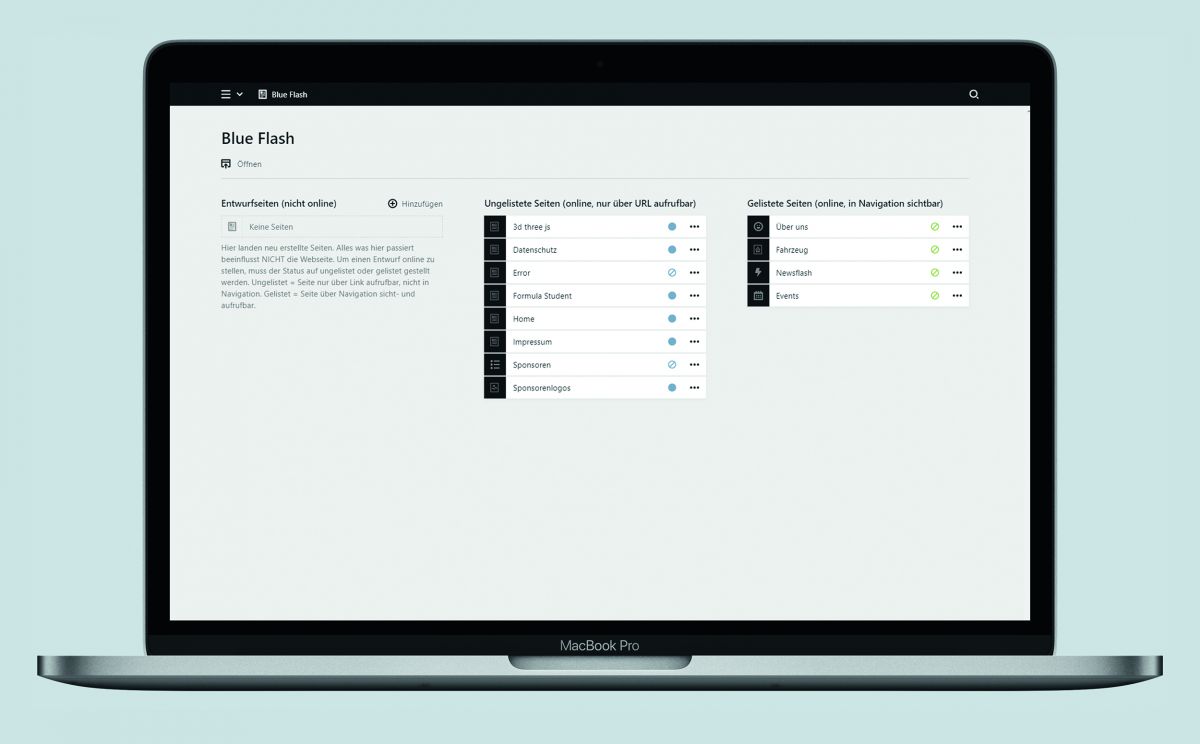 Neugestaltung der Webseite des HAWK Teams Blue Flash mit Fokus auf Sponsorenakquise.