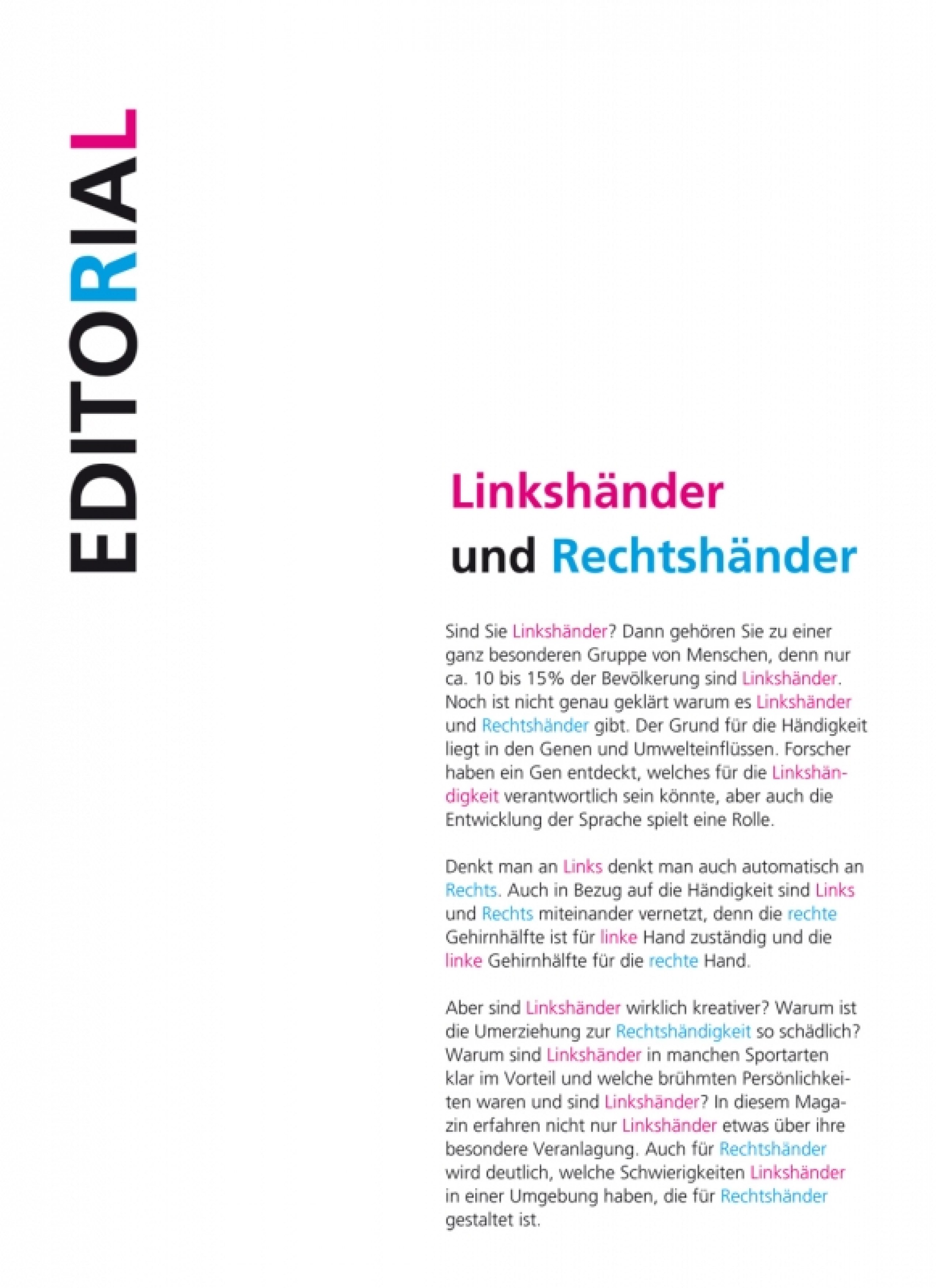 Konzeption und Gestaltung eines Magazins über Linkshändigkeit