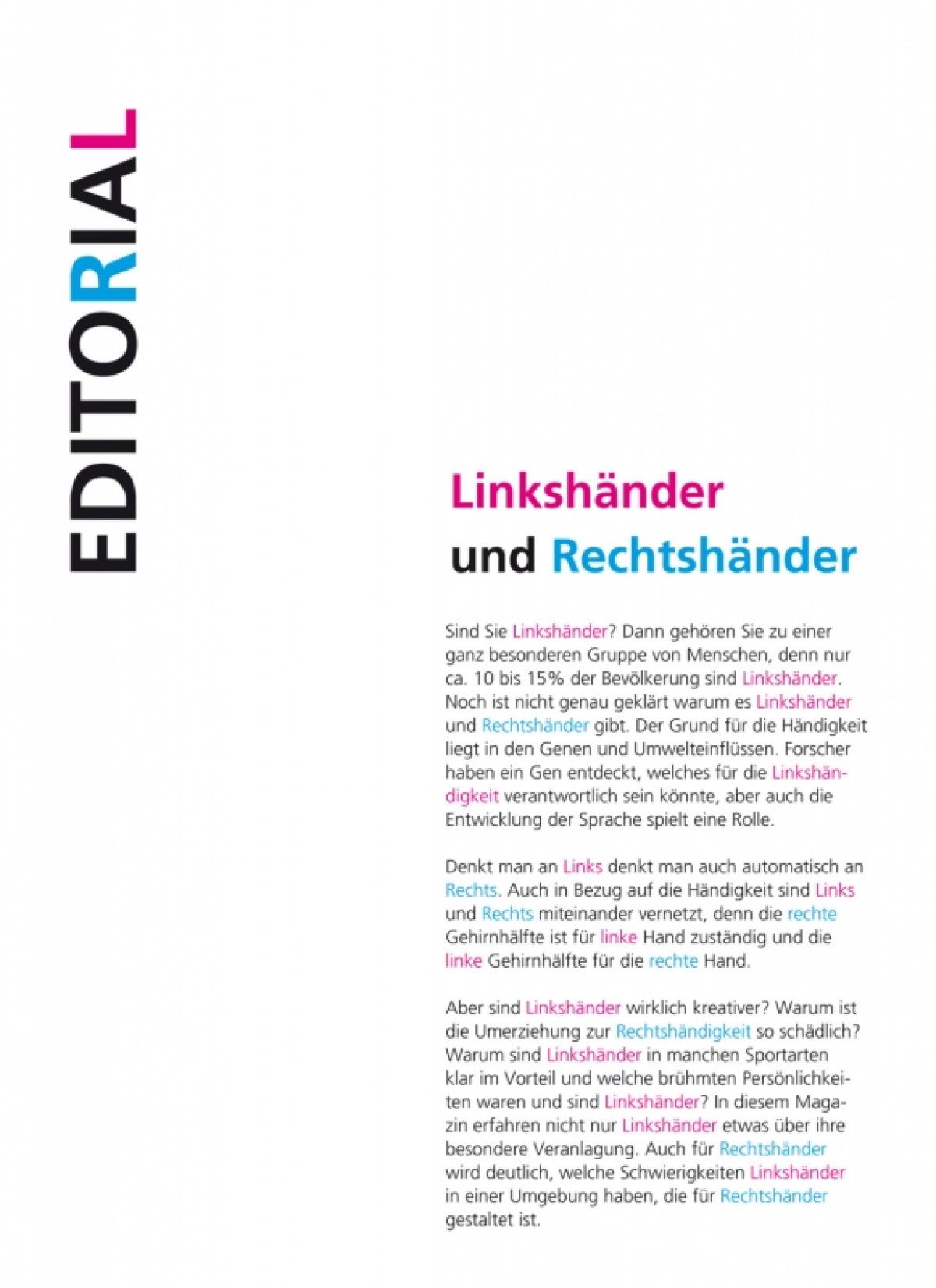 Konzeption und Gestaltung eines Magazins über Linkshändigkeit
