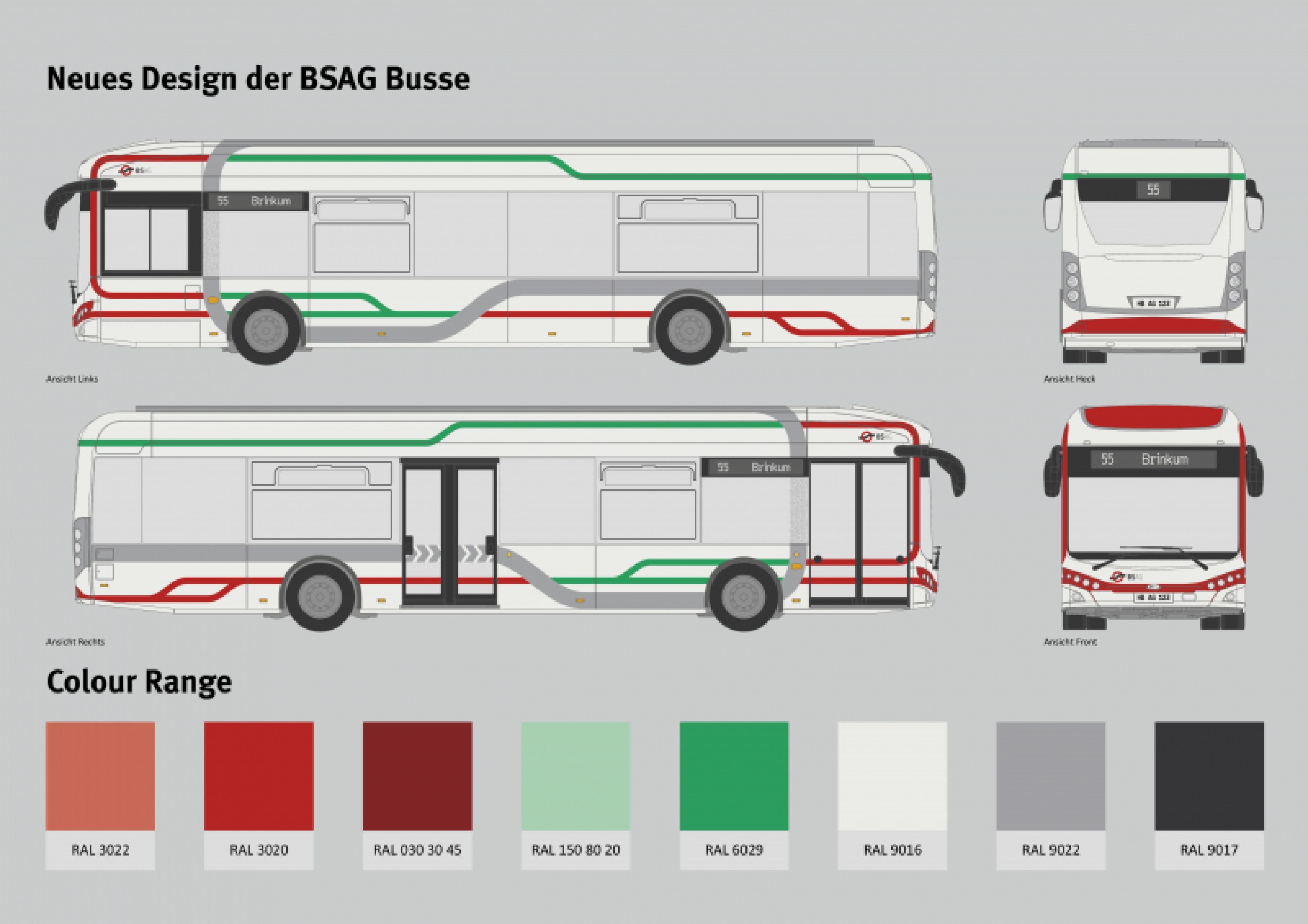 Farbkonzept der neuen E-Busflotte der BSAG