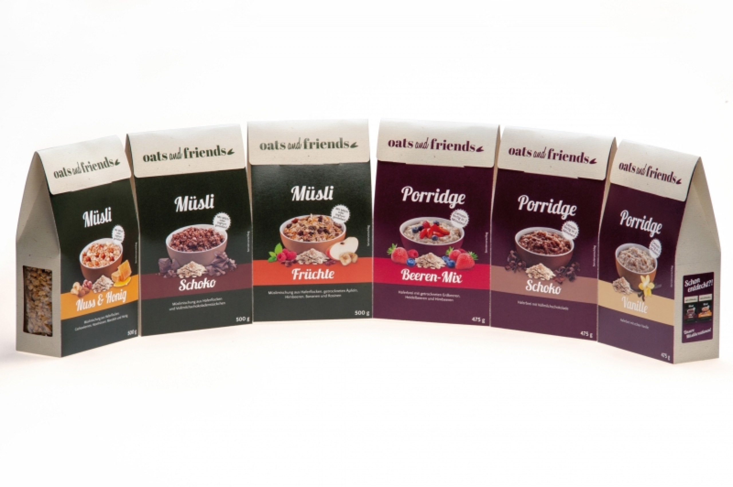 Farb- und Verpackungsgestaltung einer Müsli- und Porridge-Reihe