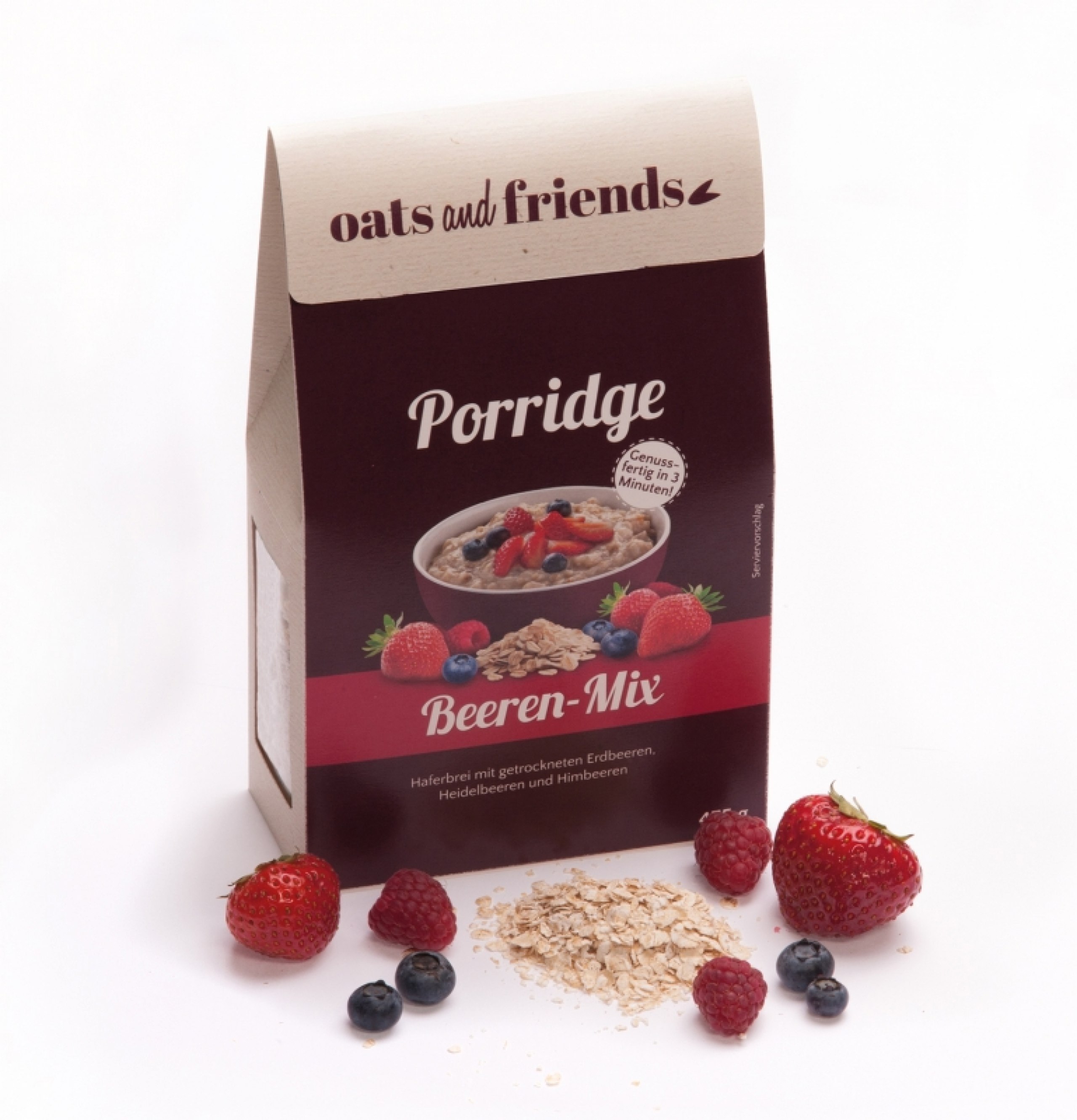 Farb- und Verpackungsgestaltung einer Müsli- und Porridge-Reihe