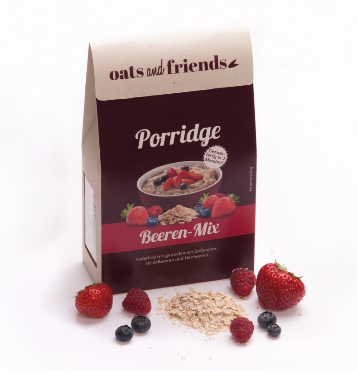 Farb- und Verpackungsgestaltung einer Müsli- und Porridge-Reihe