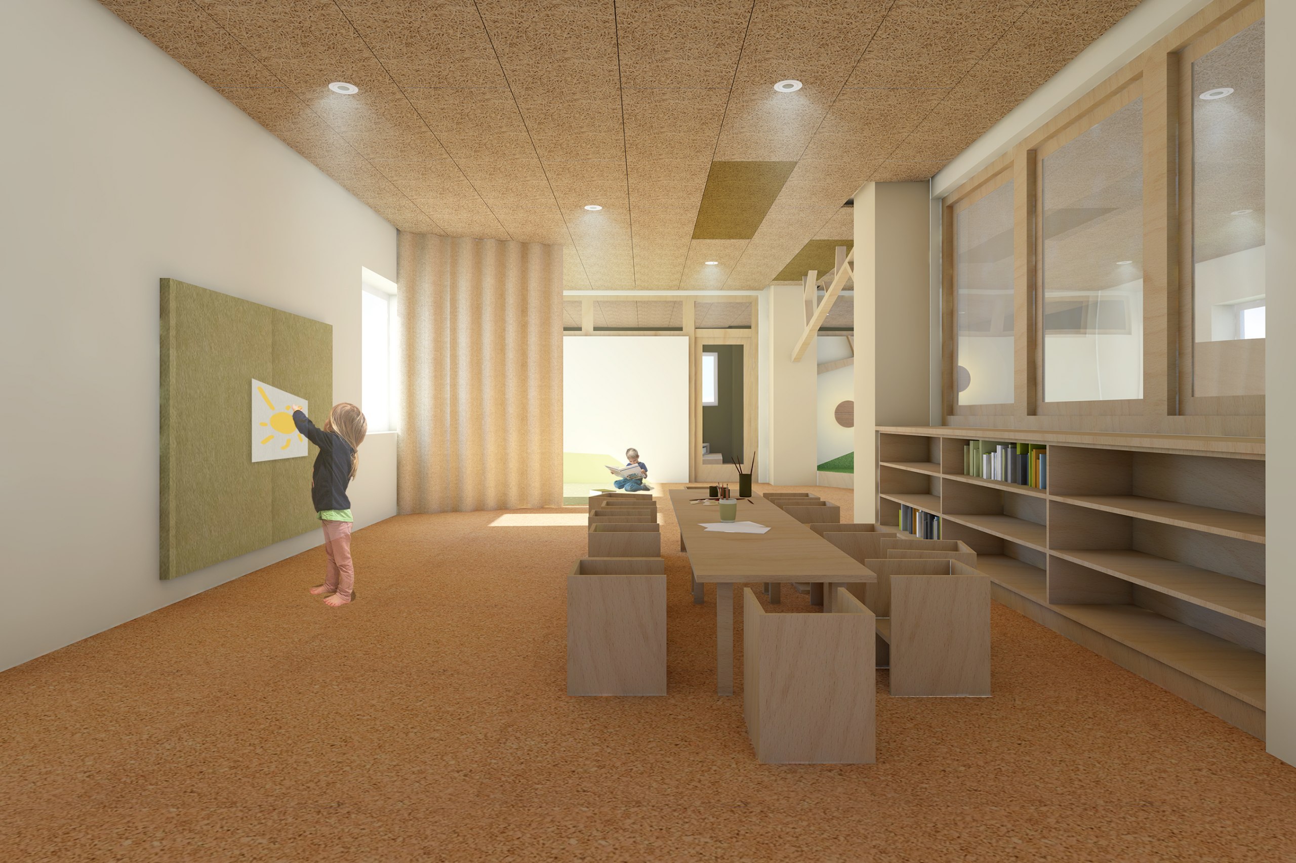 Umnutzung einer ehemaligen Seifenfabrik in einen naturnahen Kindergarten mit offenem Raumkonzept