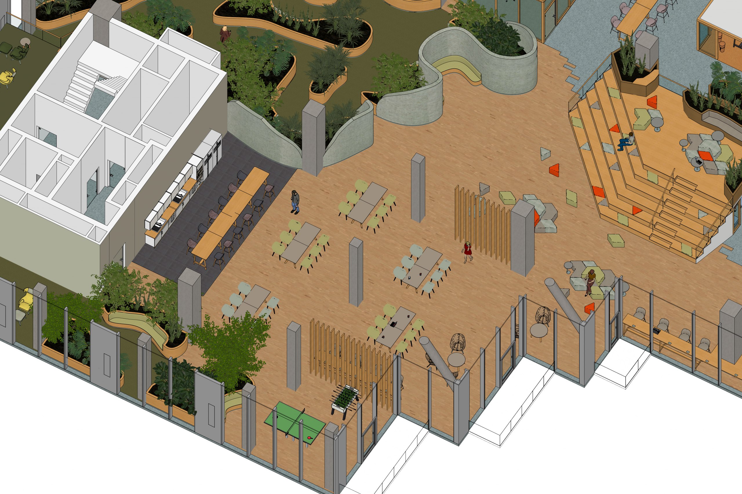 Büroplanung und Innenarchitektur, Farbdesign und Lighting Design für das Gebäude „UP! Berlin“