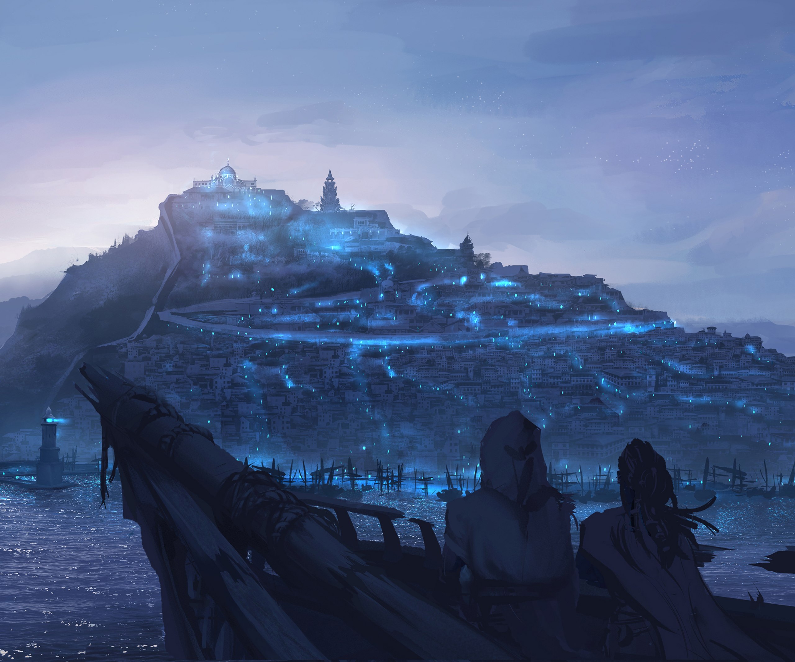 Concept Art einer Fantasy Stadt für ein digitales Rollenspiel
