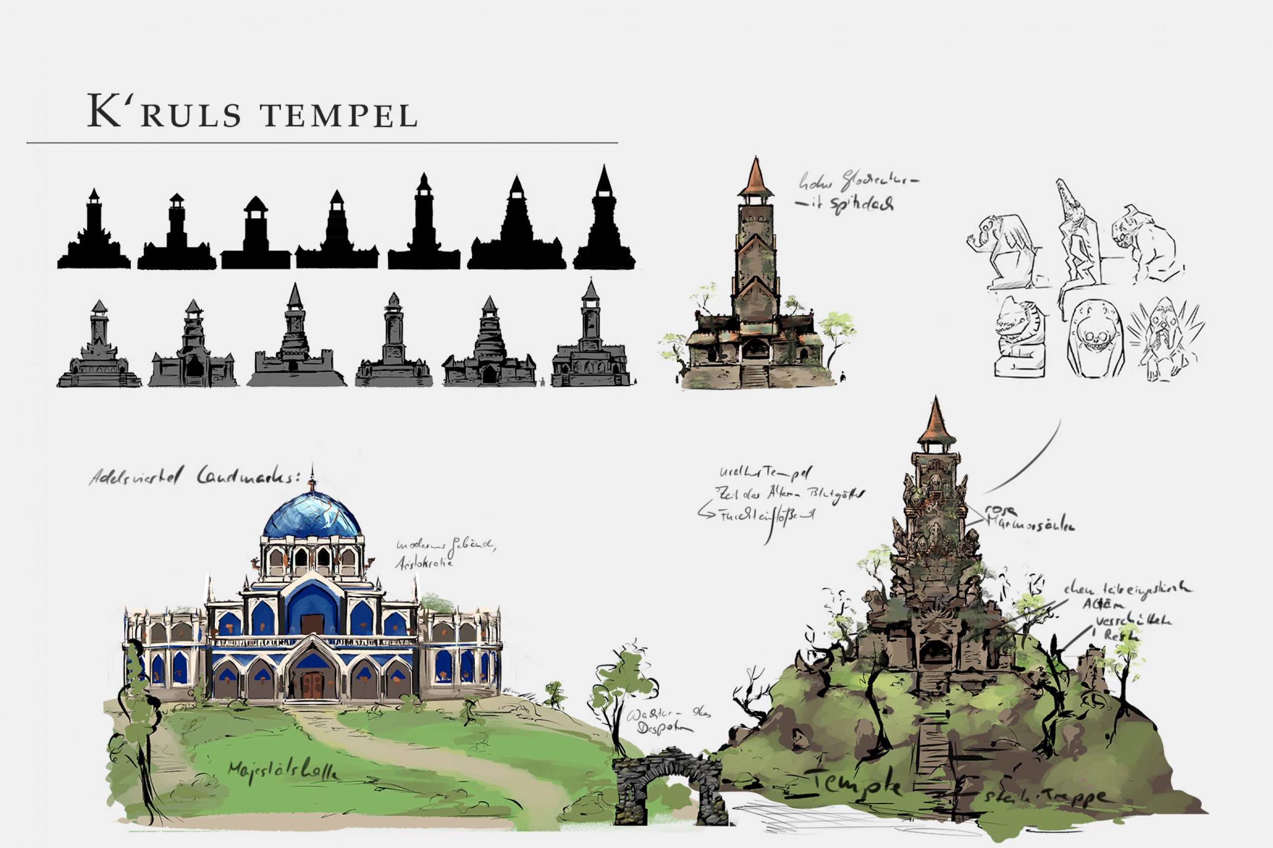 Concept Art einer Fantasy Stadt für ein digitales Rollenspiel
