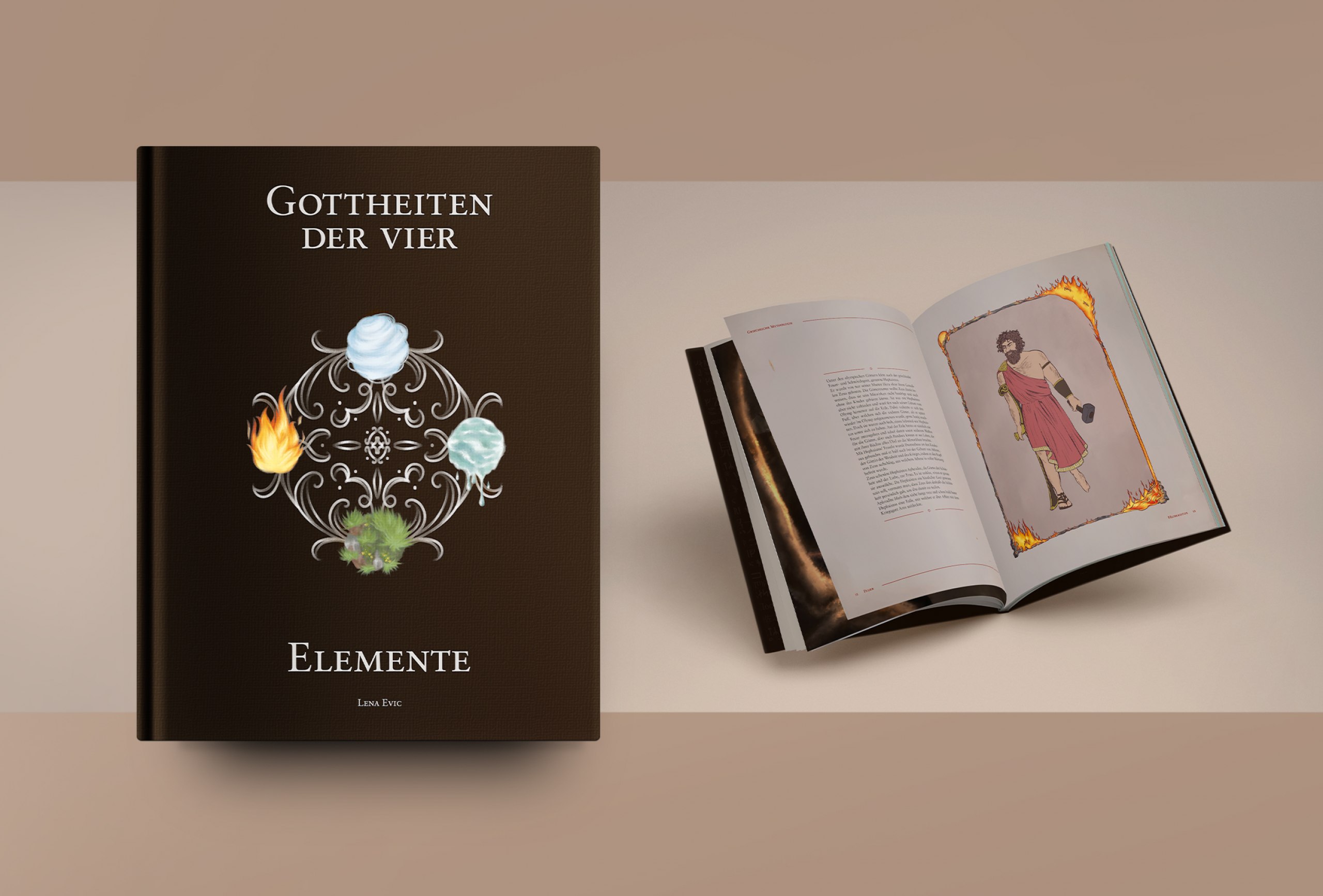 Ein illustriertes Sachbuch über Feuer-, Wasser-, Erd- und Luftgottheiten verschiedener Mythologien
