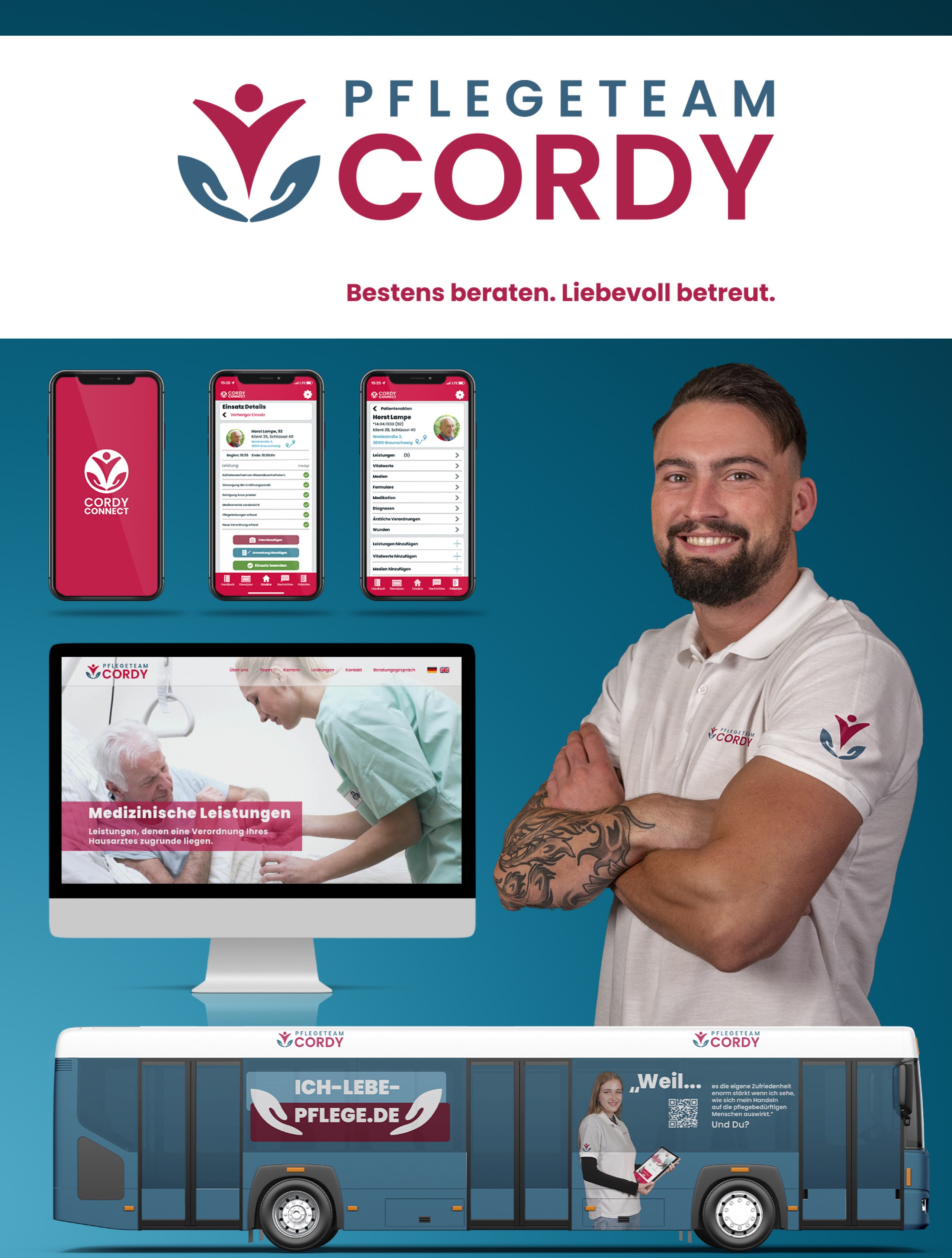 Rebranding eines ambulanten Pflegedienstes mit einer Kampagne, um neues Personal zu gewinnen.