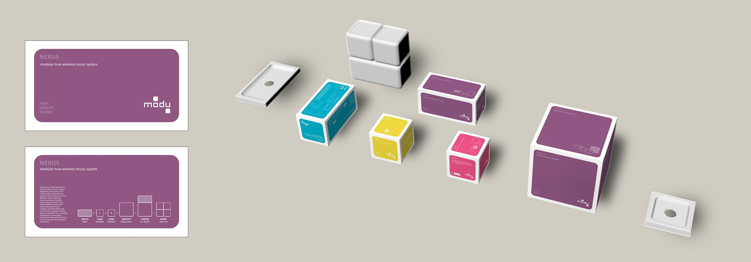 Modulares Bluetoothlautsprechersystem mit Packaging Design