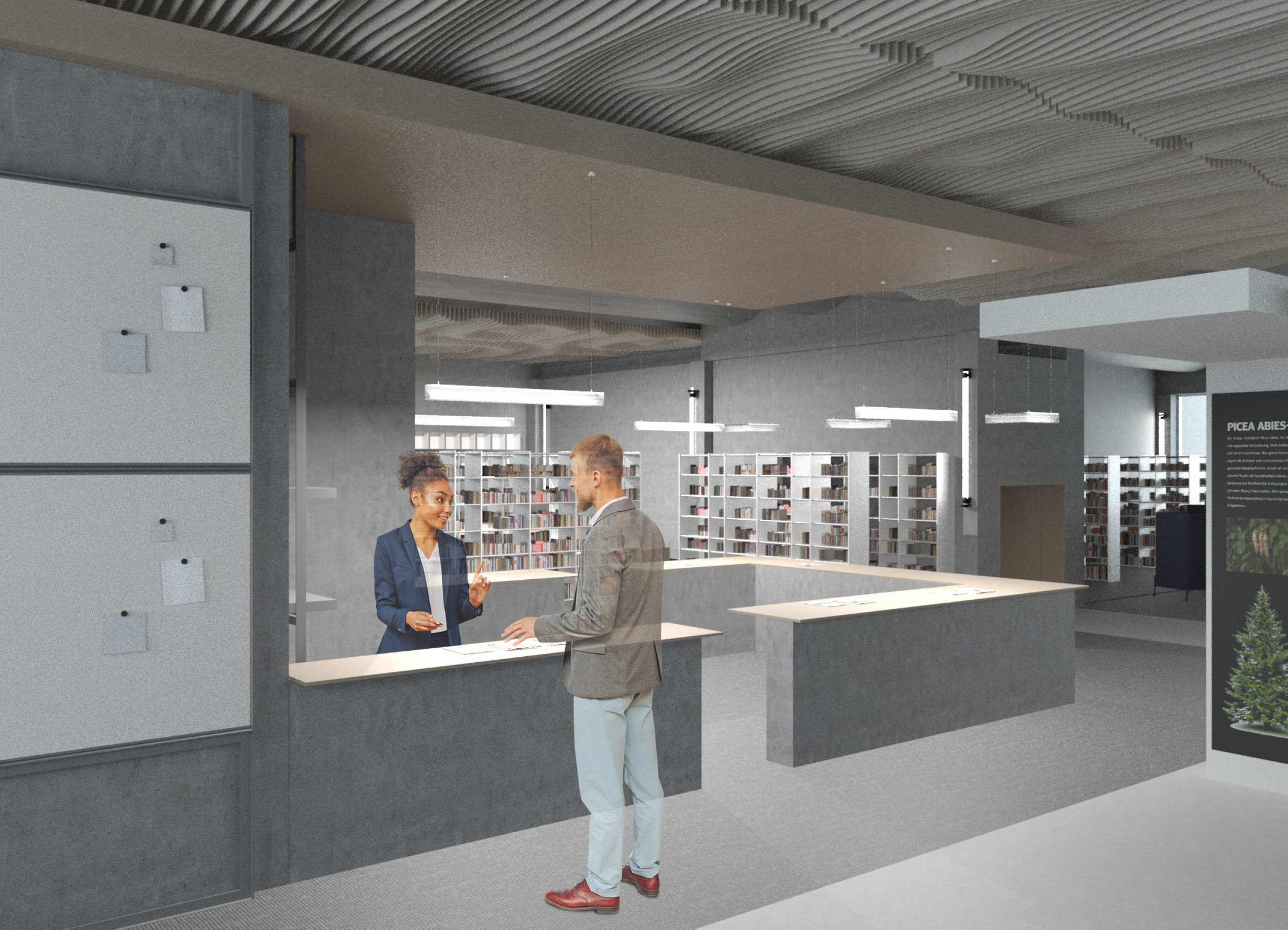 Umnutzung des Bestands zu einer öff. Bibliothek und Dauerausstellung zu regionalen Klimathemen mit Handlungmaßnahmen