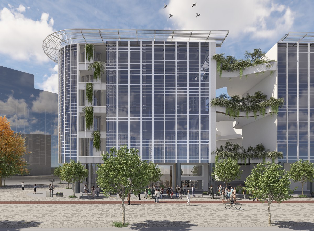 Umbaukonzept des ehemaligen Karstadt-Gebäudes im Stadtzentrum zu einer urbanen grünen Oase
