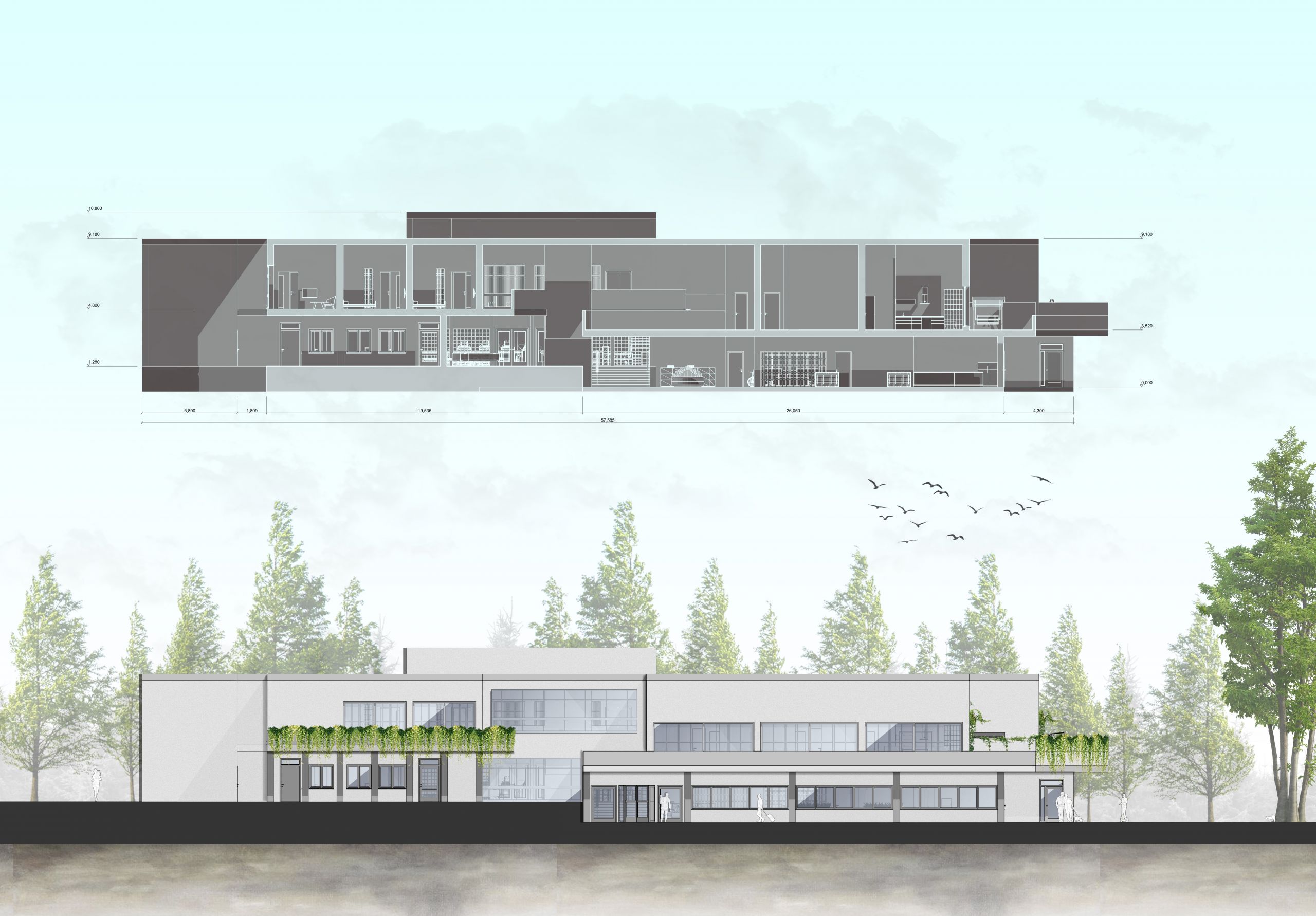 Adaptive Wiederverwendung eines Freibad-Bibliothekskomplexes zu einem Bio-Resort