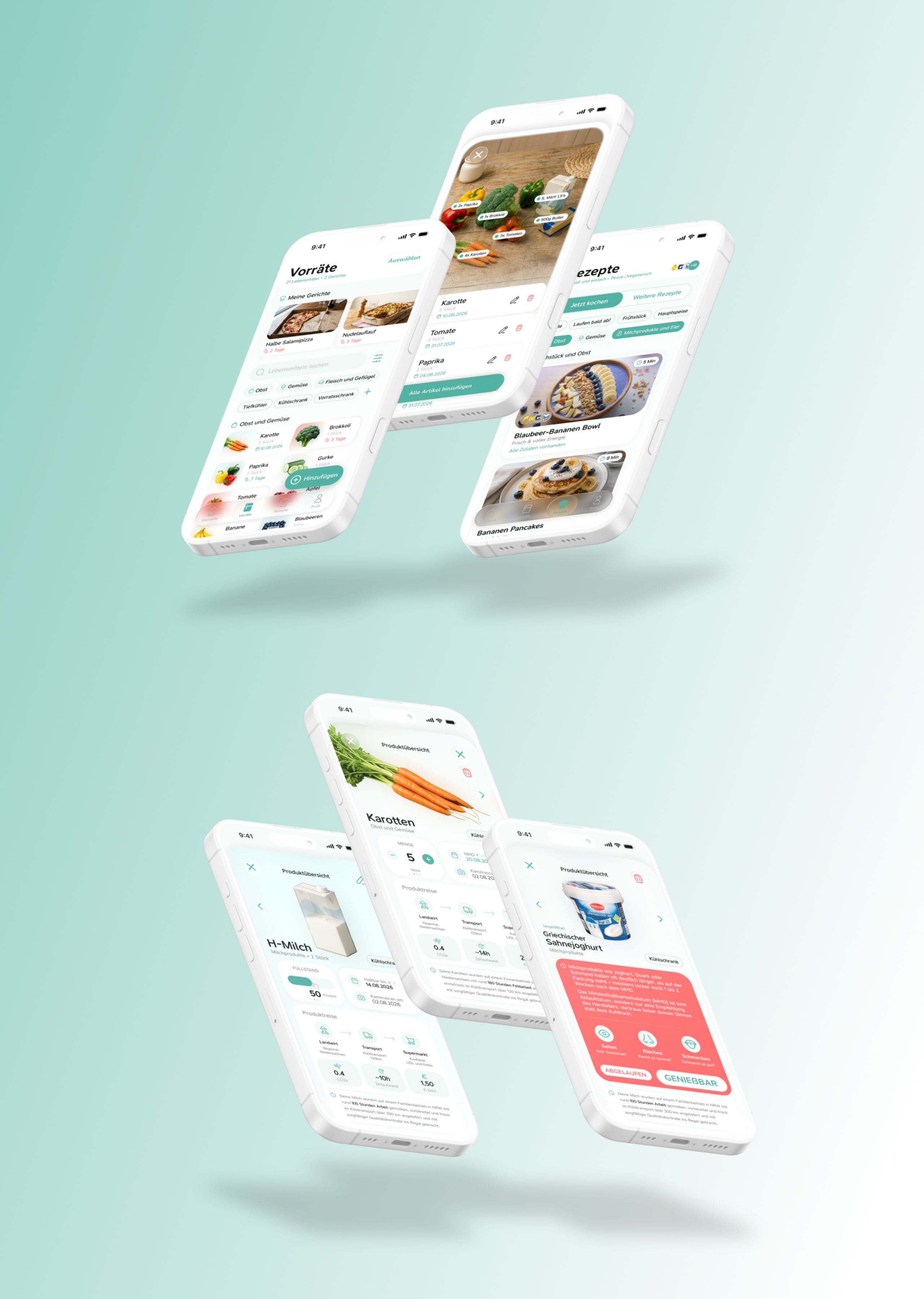 UI/UX-Design eines digitalen Alltagshelfers gegen Lebensmittelverschwendung